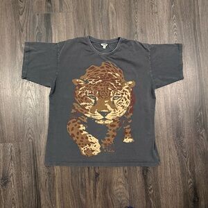 Wrangler Oversized Gray T-Shirt with Leopard Graphic